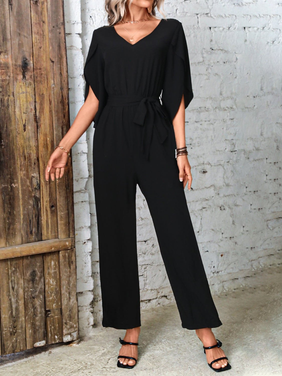 Tied Cutout Tube Wide Leg Jumpsuit