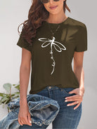 Dragonfly Graphic Round Neck Short Sleeve T-Shirt - Charming Charlie