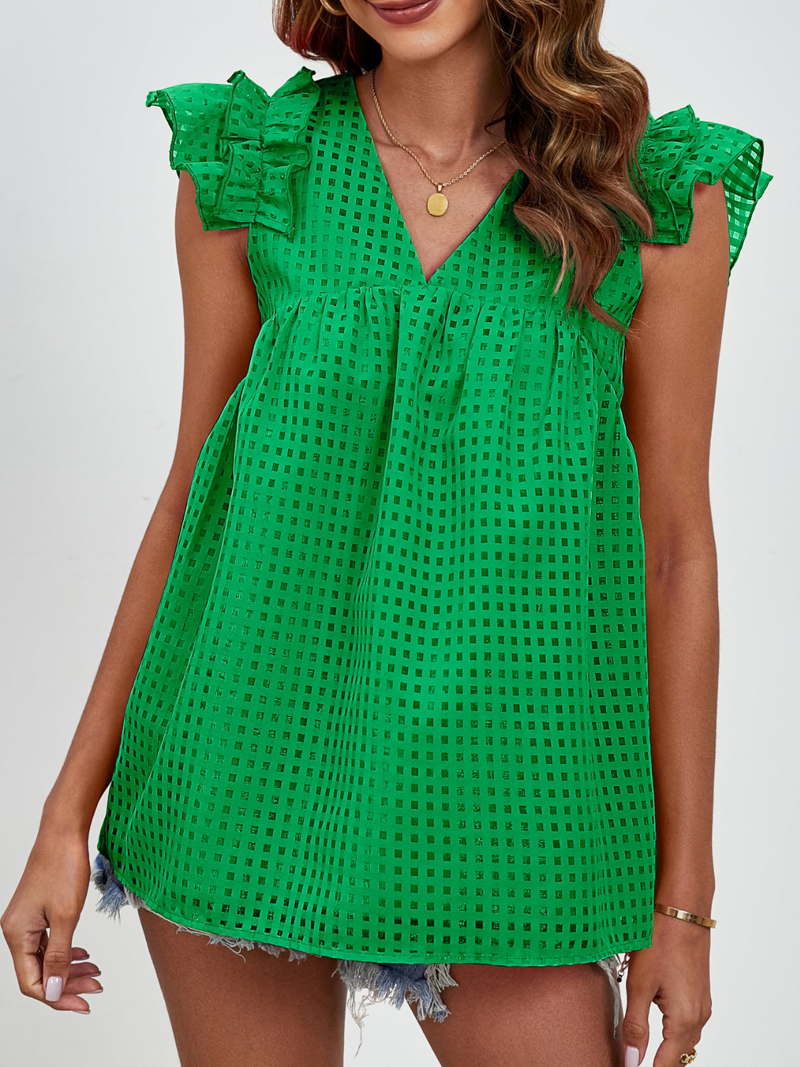 Ruched V-Neck Cap Sleeve Blouse - Charming Charlie