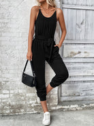 Scoop Neck Tie Waist Jumpsuit - Charming Charlie