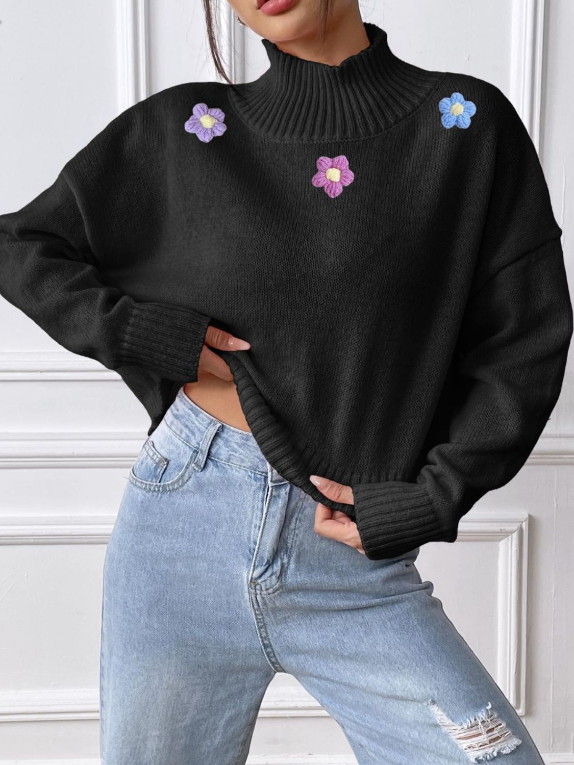 Flower Turtleneck Long Sleeve Sweater – Charming Charlie