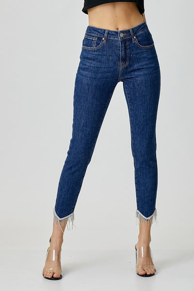 RISEN Full Size Embellished Mid Rise Crop Skinny Jeans – Charming
