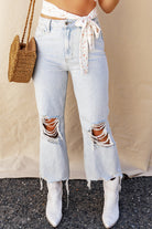 Distressed Raw Hem Jeans with Pockets - Charming Charlie
