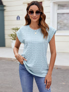 Textured Round Neck Cap Sleeve T-Shirt - Charming Charlie