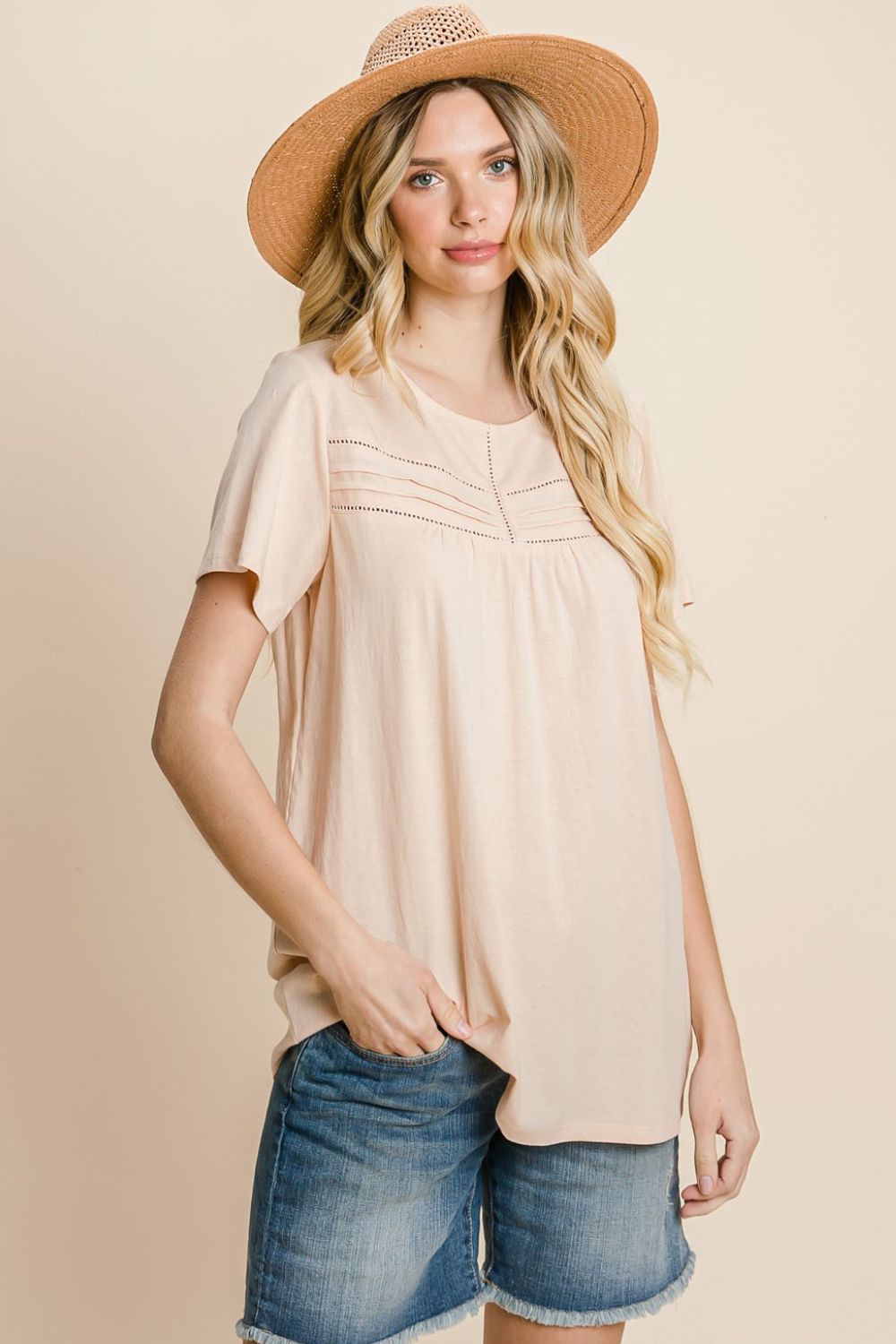 Cotton Bleu by Nu Label Eyelet Round Neck Short Sleeve T-Shirt - Charming Charlie