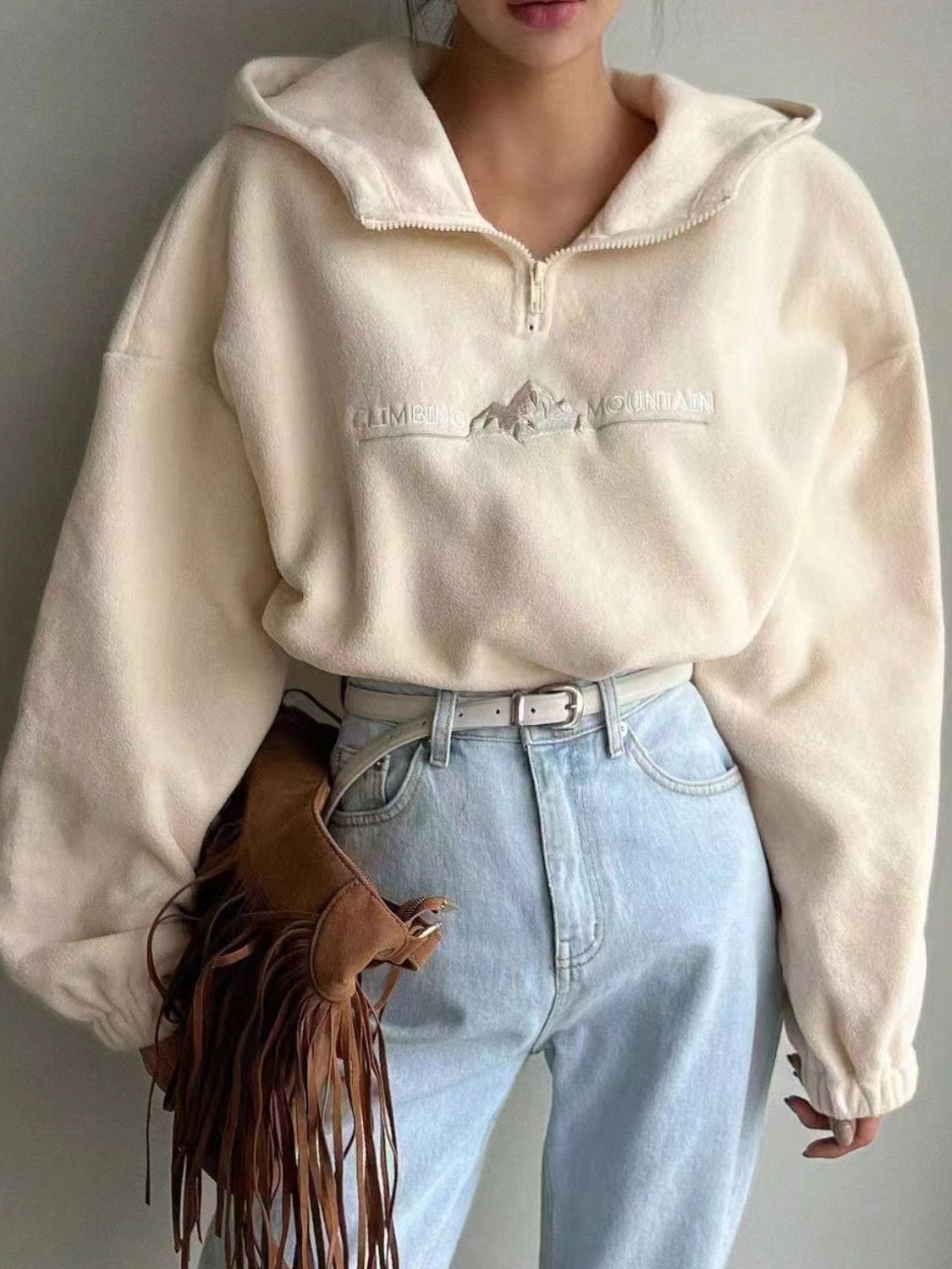 Mountain Quarter Zip Long Sleeve Hoodie - Charming Charlie