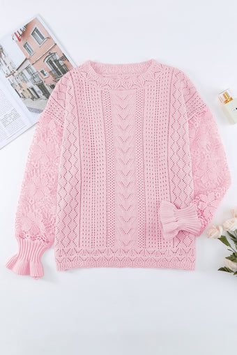 Openwork Round Neck Oversized Sweater main image 1