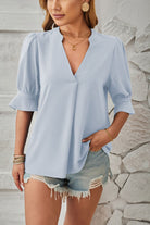 Notched Half Sleeve Blouse - Charming Charlie