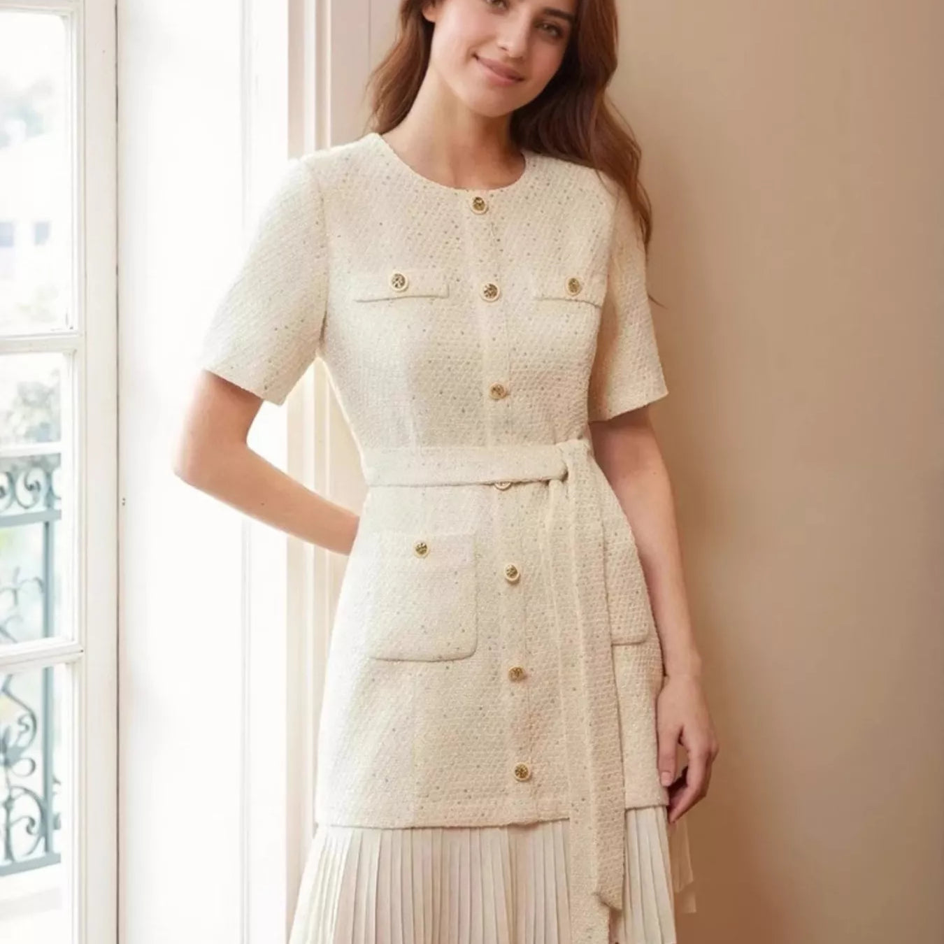 pleated round neck dress Exquisite Round-Neck Pleated Sleeveless Full-Skirt Maxi Dress Likemychoice