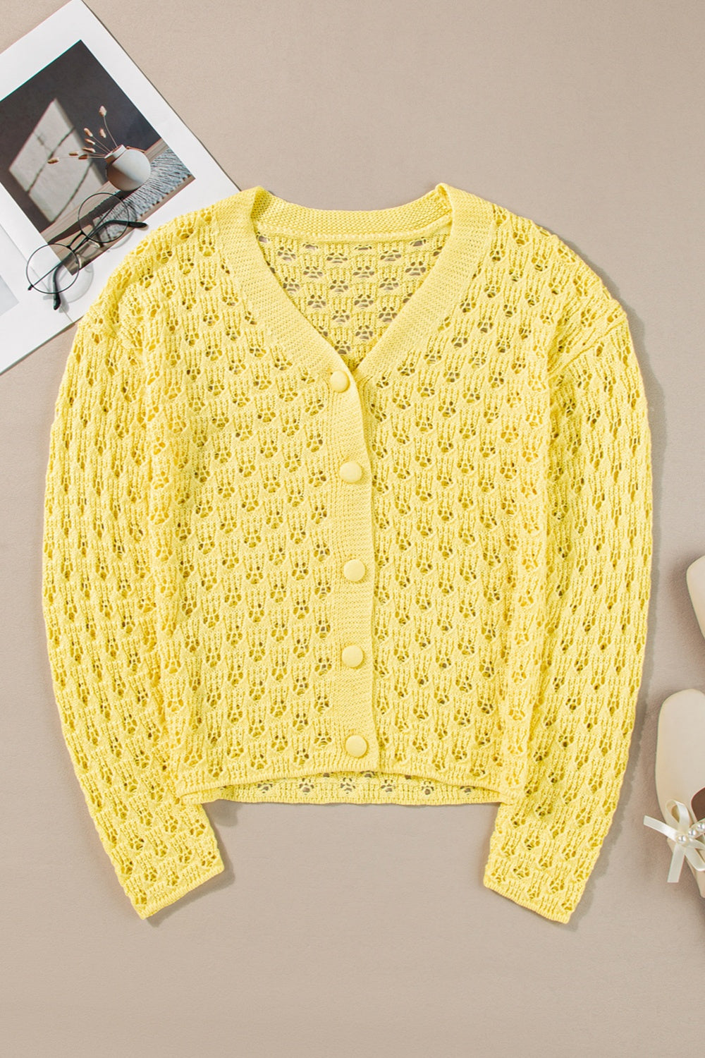 Openwork V-Neck Long Sleeve Cardigan - Charming Charlie