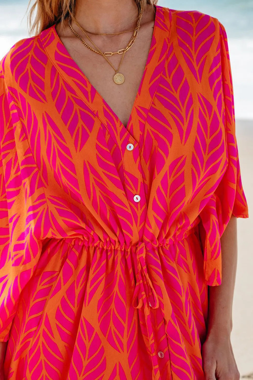 Drawstring Printed V-Neck Maxi Dress Charming Charlie Drawstring Printed V-Neck Maxi Dress Charming Charlie