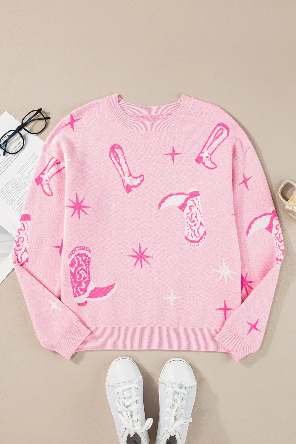 Boots Round Neck Long Sleeve Top - Charming Charlie