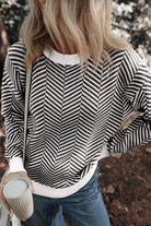 Striped Round Neck Long Sleeve Sweater - Charming Charlie