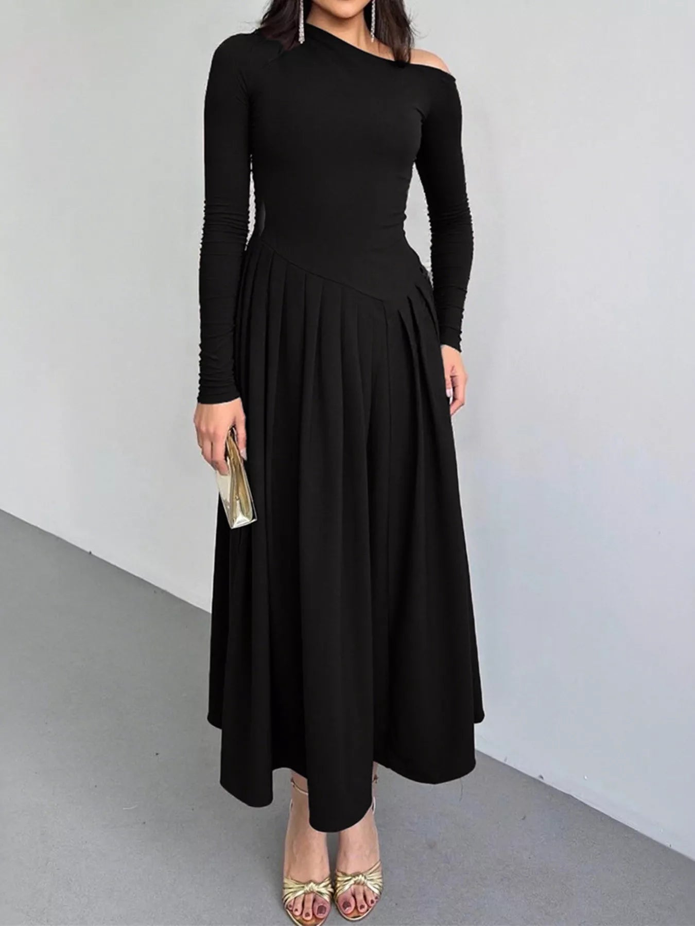 one shoulder long sleeve ruched dress Ruched One Shoulder Long Sleeve Dress – Charming Charlie