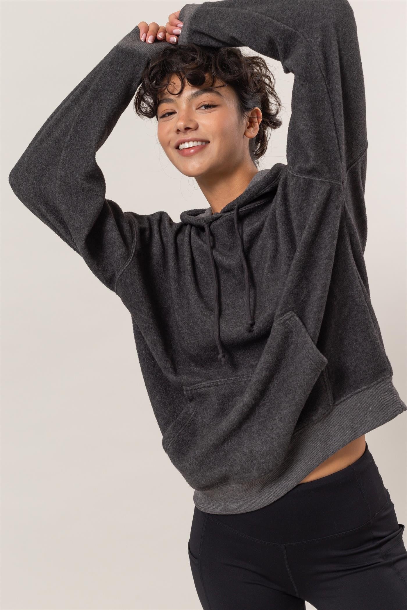HYFVE Brushed Long Sleeve Hoodie with Kangaroo Pocket - Charming Charlie