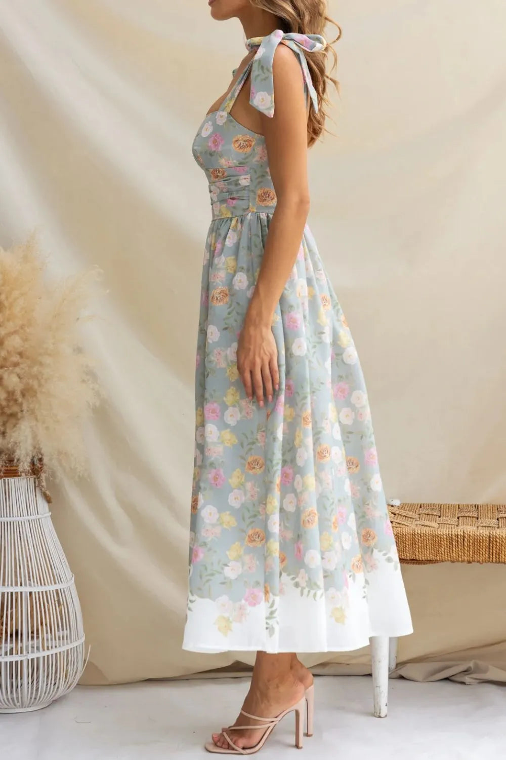 Tied Printed Sweetheart Neck Cami Dress