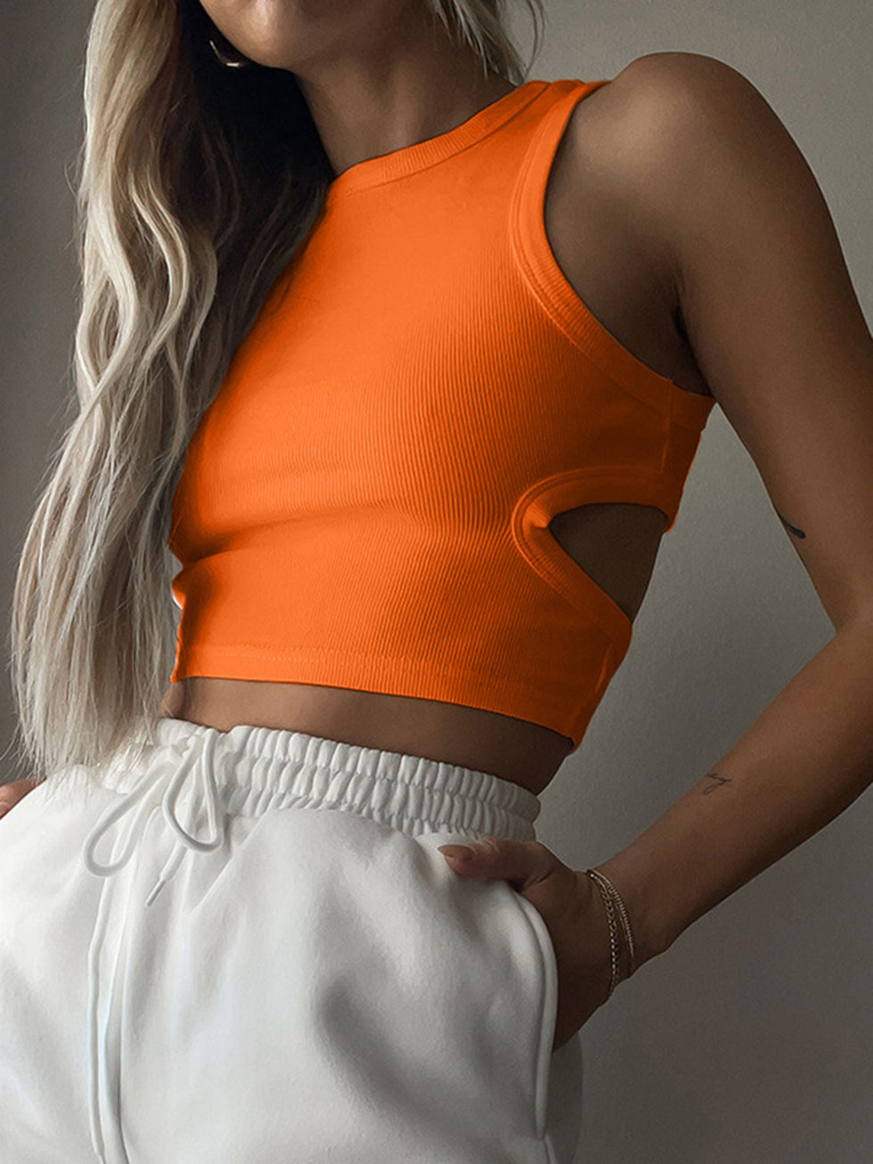 Cutout Round Neck Tank main image 1