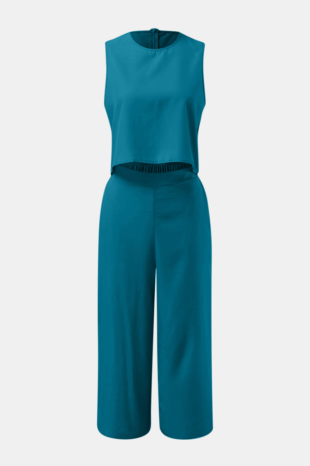 Round Neck Top and Wide Leg Pants Set - Charming Charlie