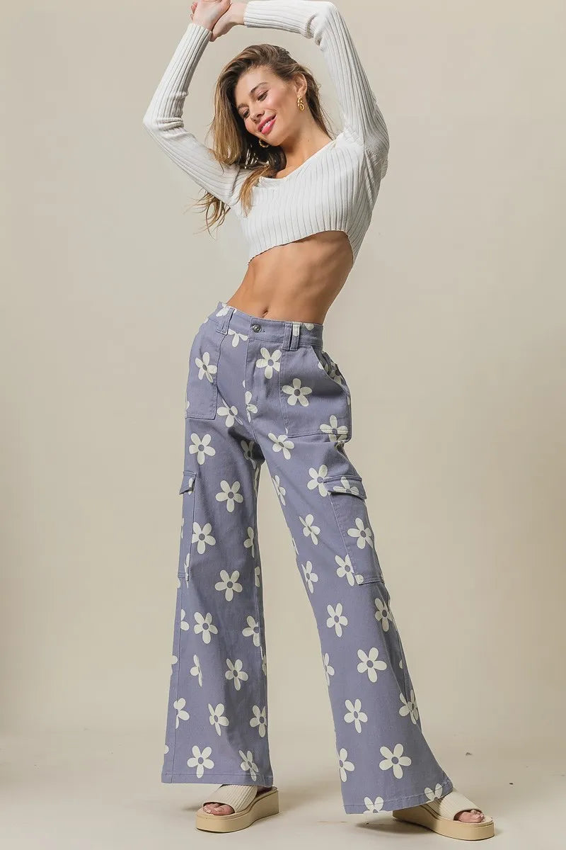 BiBi Flower Printed Side Pocket Wide Pants – Charming Charlie