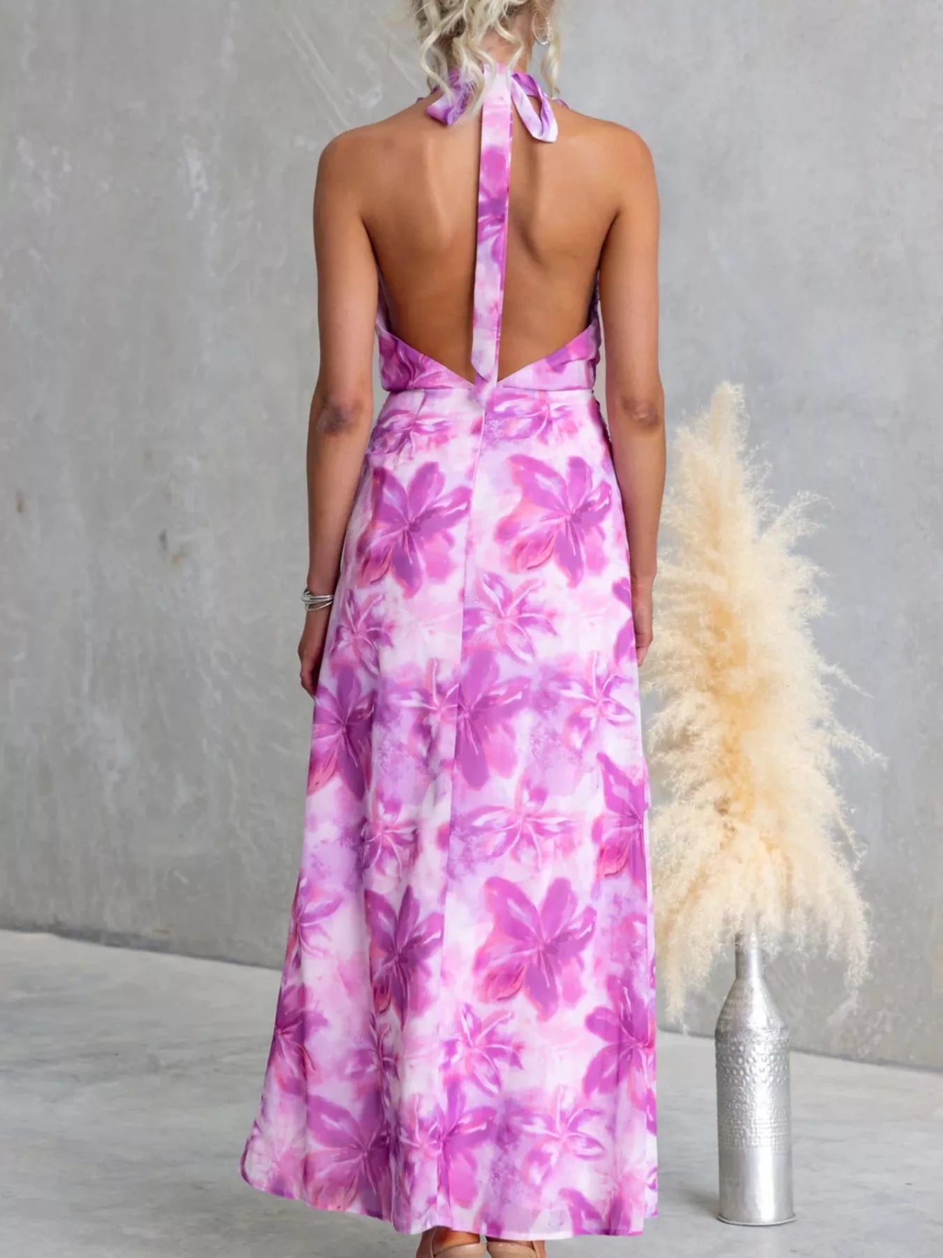 Floral Print Ruffle Halter Neck Maxi Dress – Charming Charlie
