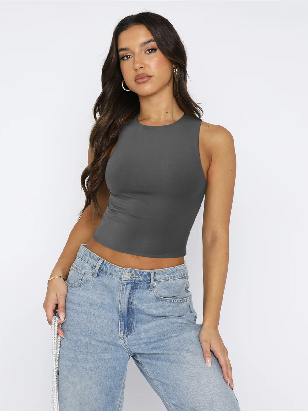 POL Textured Round Neck Cropped Tank main image 1