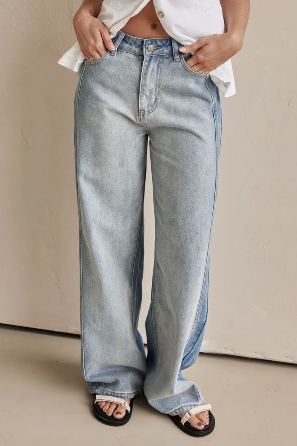 Contrast Straight Leg Jeans with Pockets - Charming Charlie