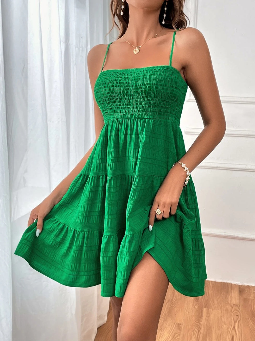 Smocked Tiered Sleeveless Mini Dress – Charming Charlie