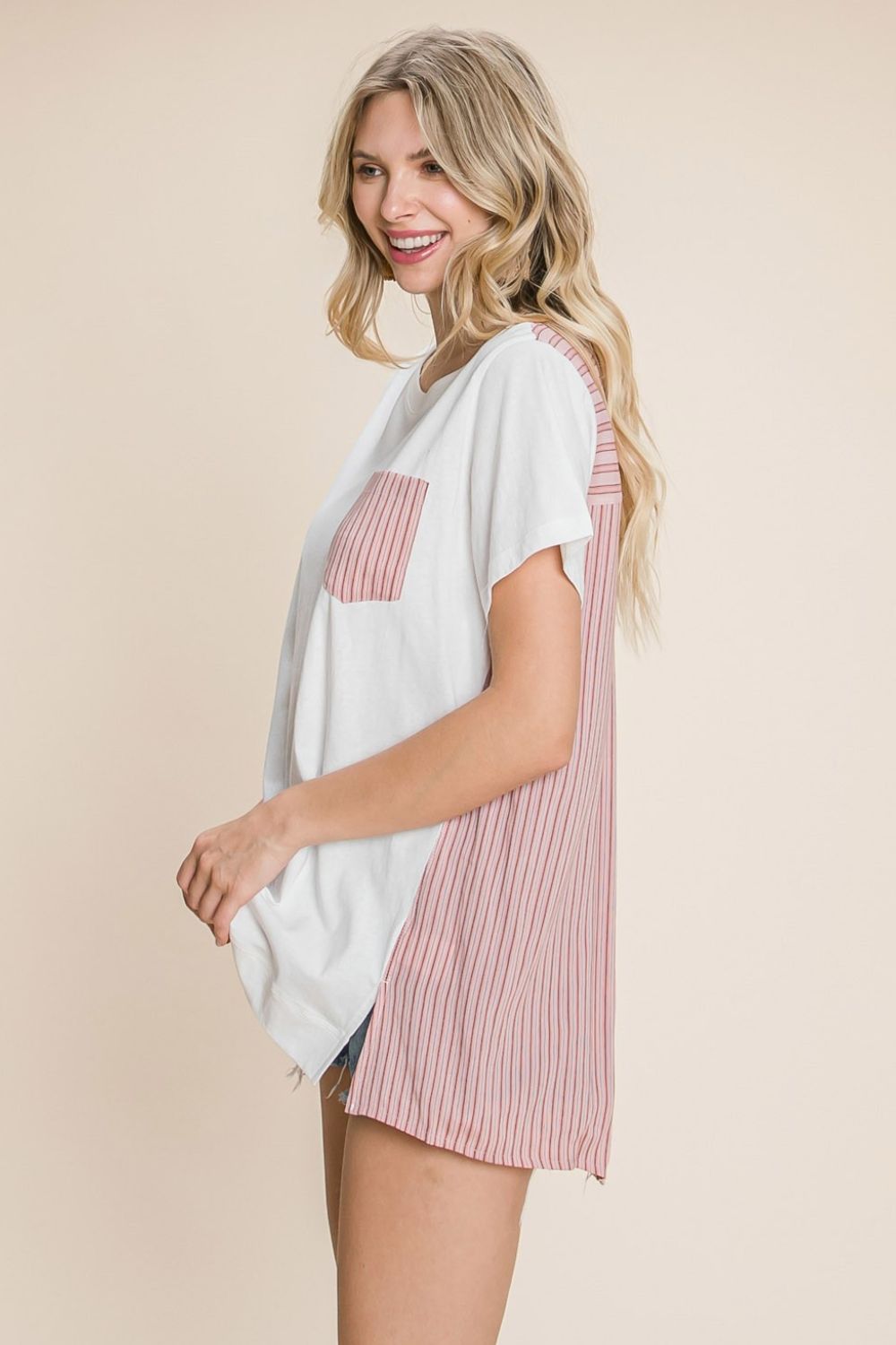 Cotton Bleu by Nu Label Contrast Striped Short Sleeve T-Shirt - Charming Charlie