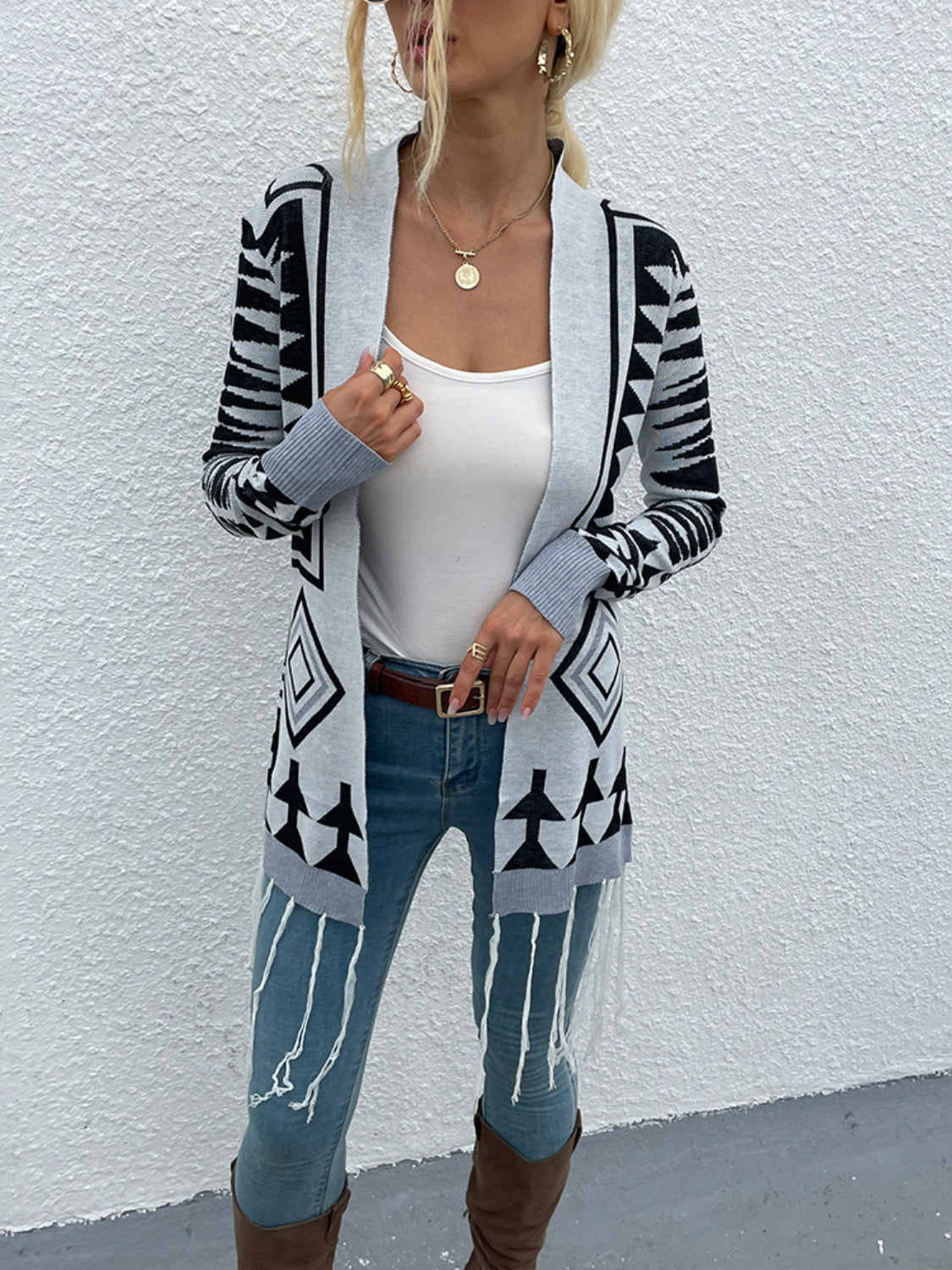 Open front outlets geometric cardigan