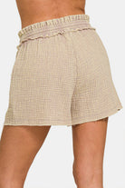 Zenana Washed Frayed Hem Drawstring Shorts - Charming Charlie