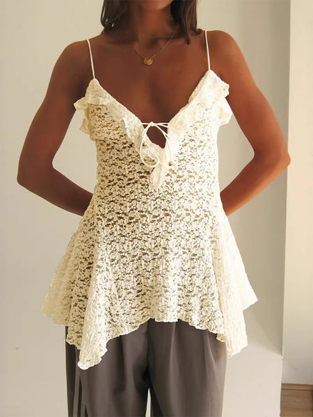Lace Ruffle Trim Tie-Front Cami – Charming Charlie