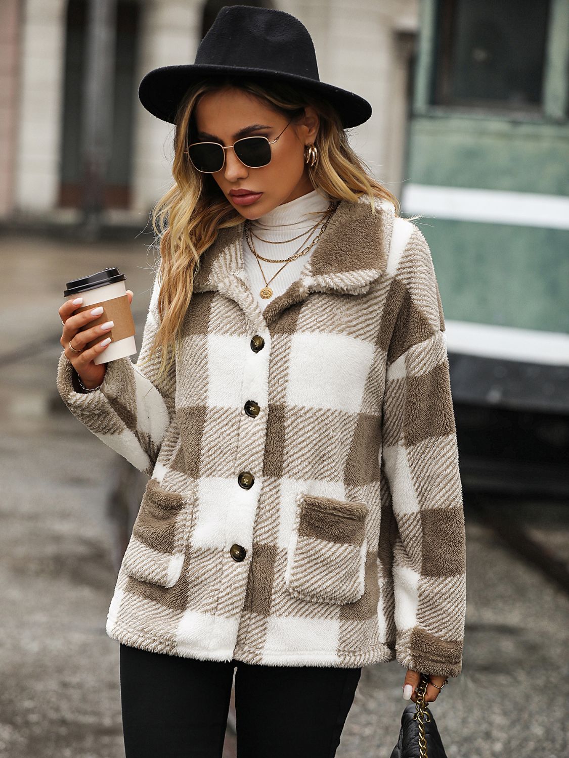 Plaid Collared Neck Button Down Jacket - Charming Charlie