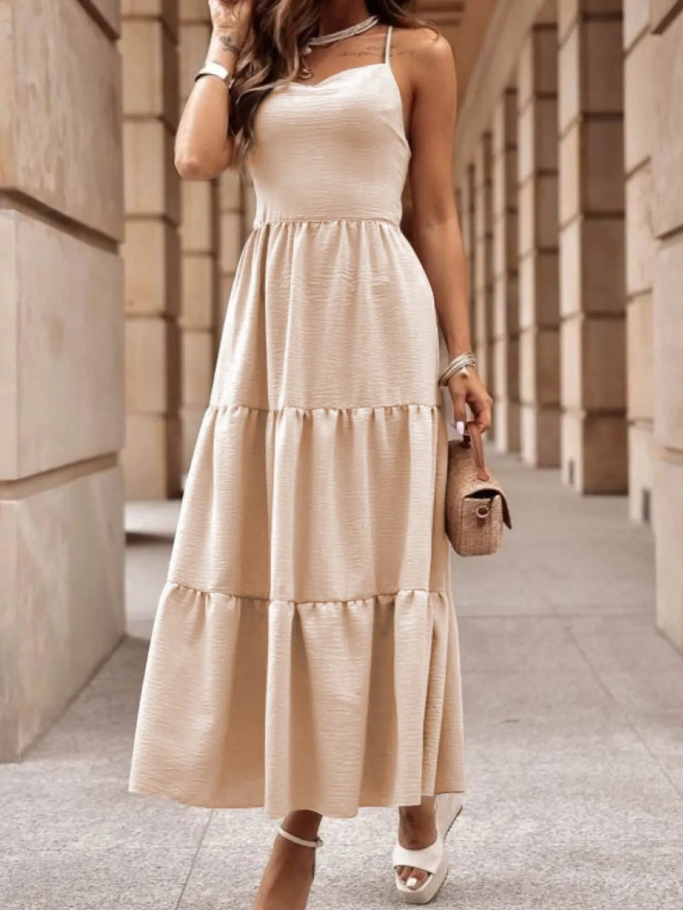 Crossover Backless Bodice Tiered Maxi Dress Charming Charlie Crossover Backless Bodice Tiered Maxi Dress Charming Charlie