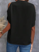 Notched Cold Shoulder Half Sleeve Blouse - Charming Charlie