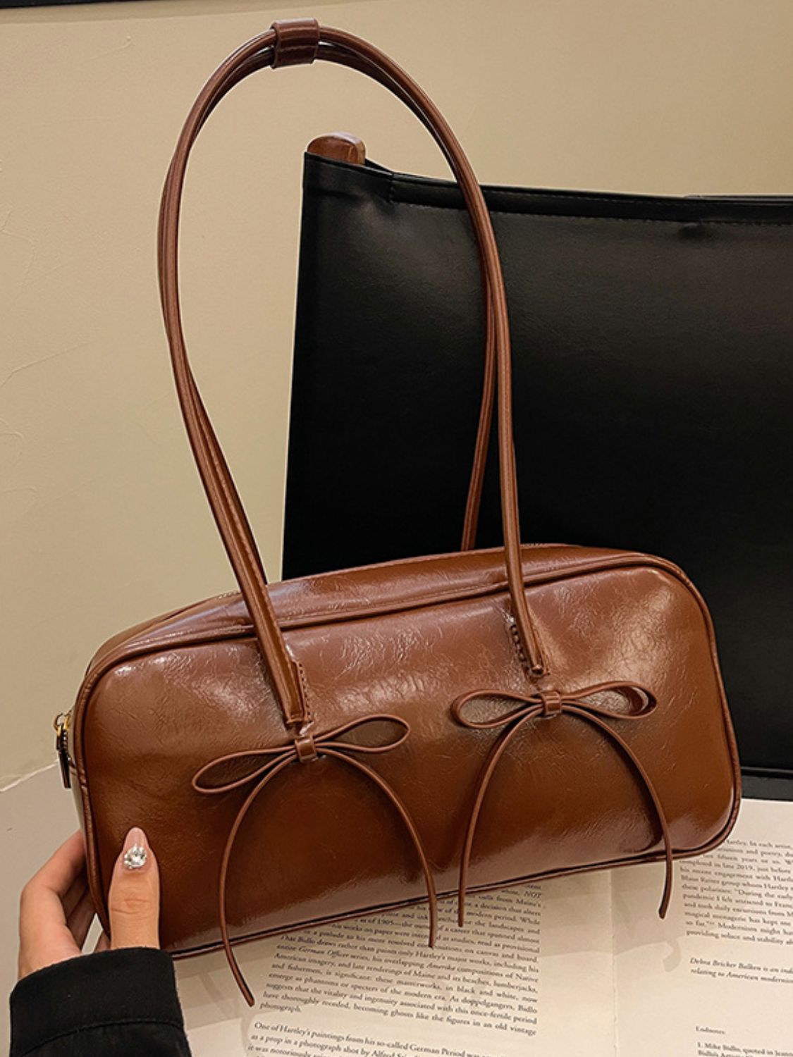 PU Leather Bow Trim Shoulder Bag - Charming Charlie