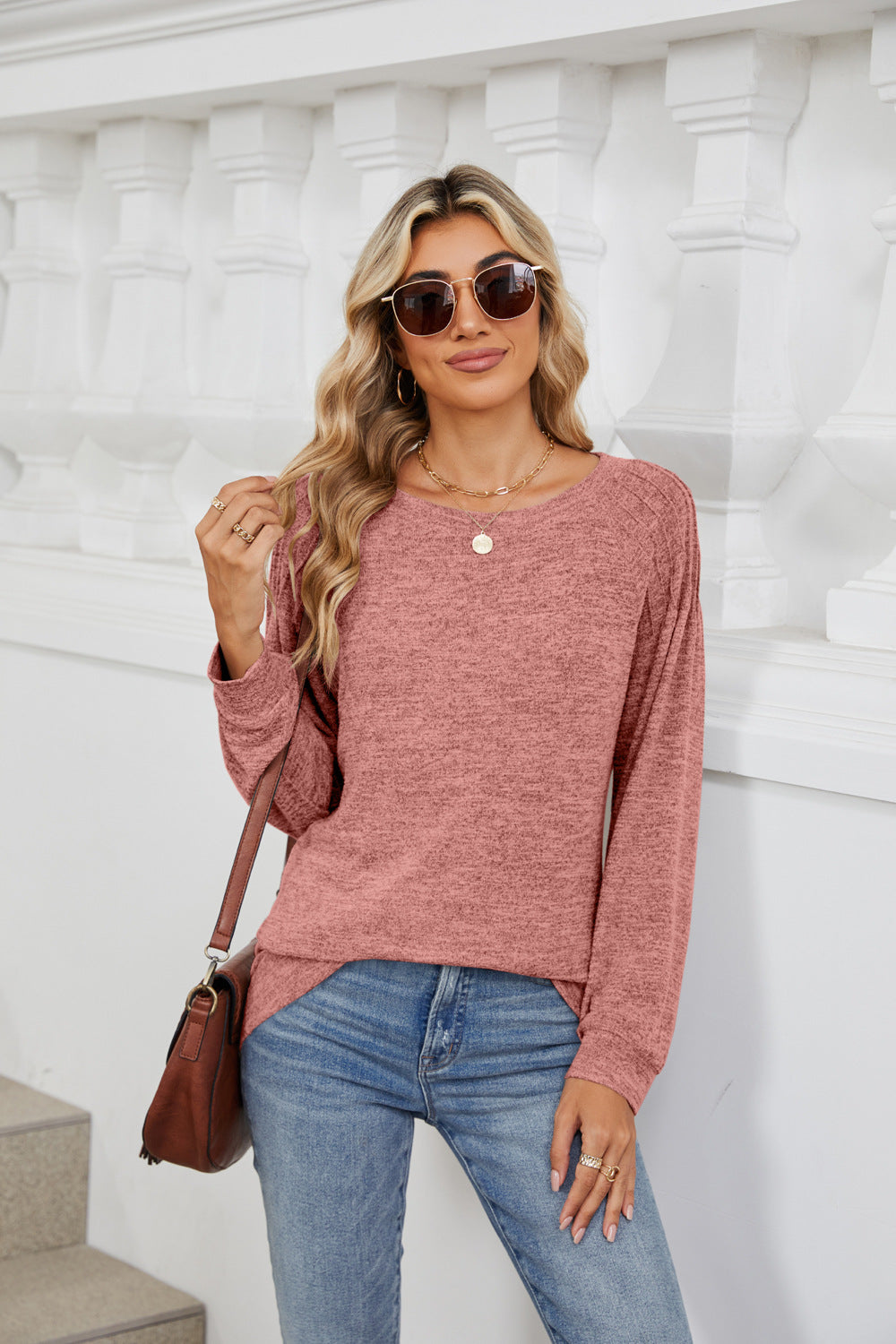 Round Neck Long Sleeve T-Shirt - Charming Charlie