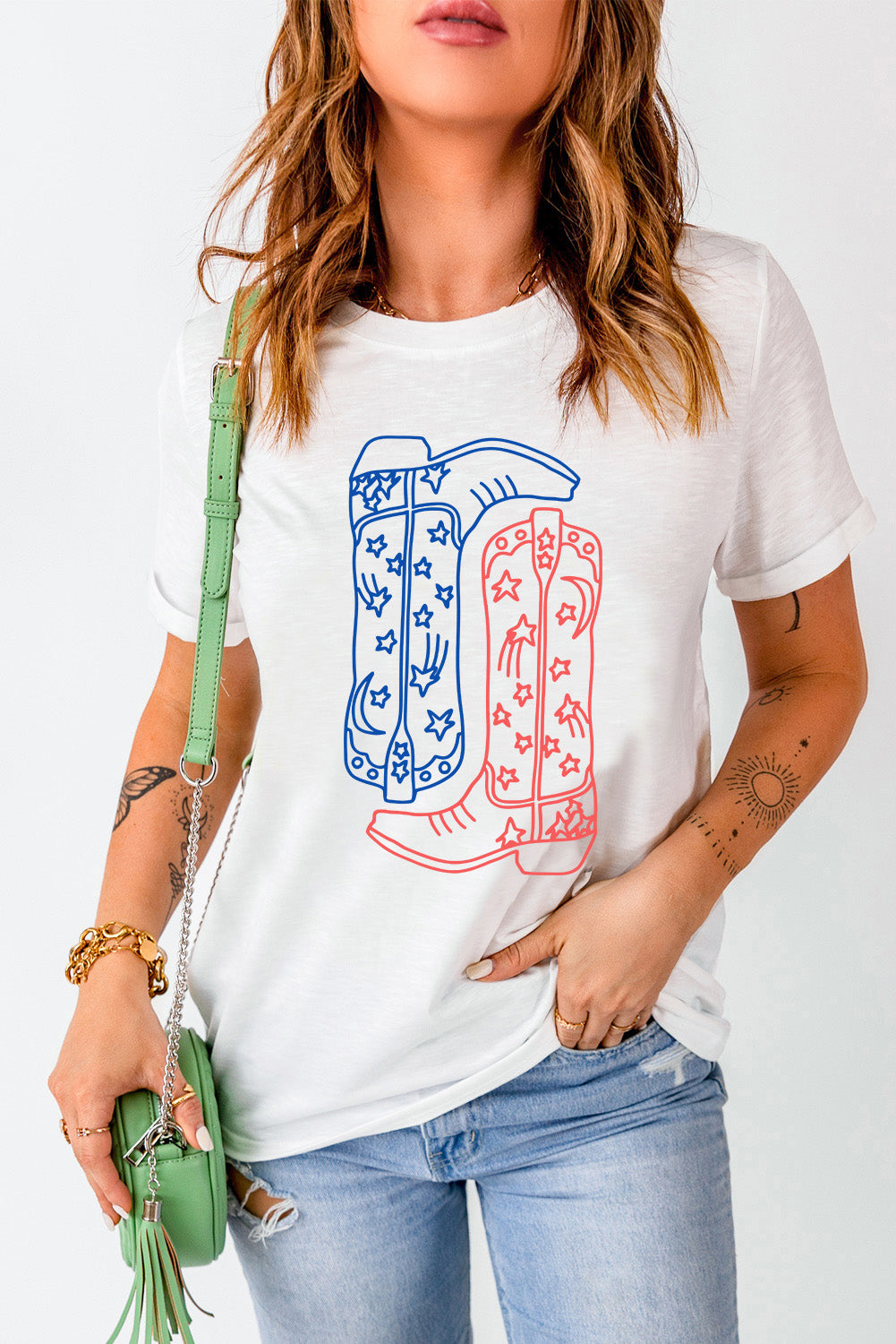 Boot Graphic Round Neck Short Sleeve T-Shirt - Charming Charlie