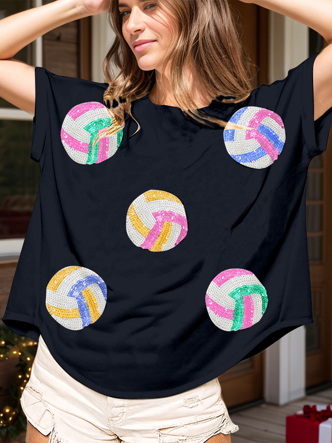 Sequin Round Neck Short Sleeve T-Shirt - Charming Charlie