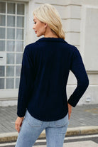 Texture Collared Neck Long Sleeve Blouse - Charming Charlie