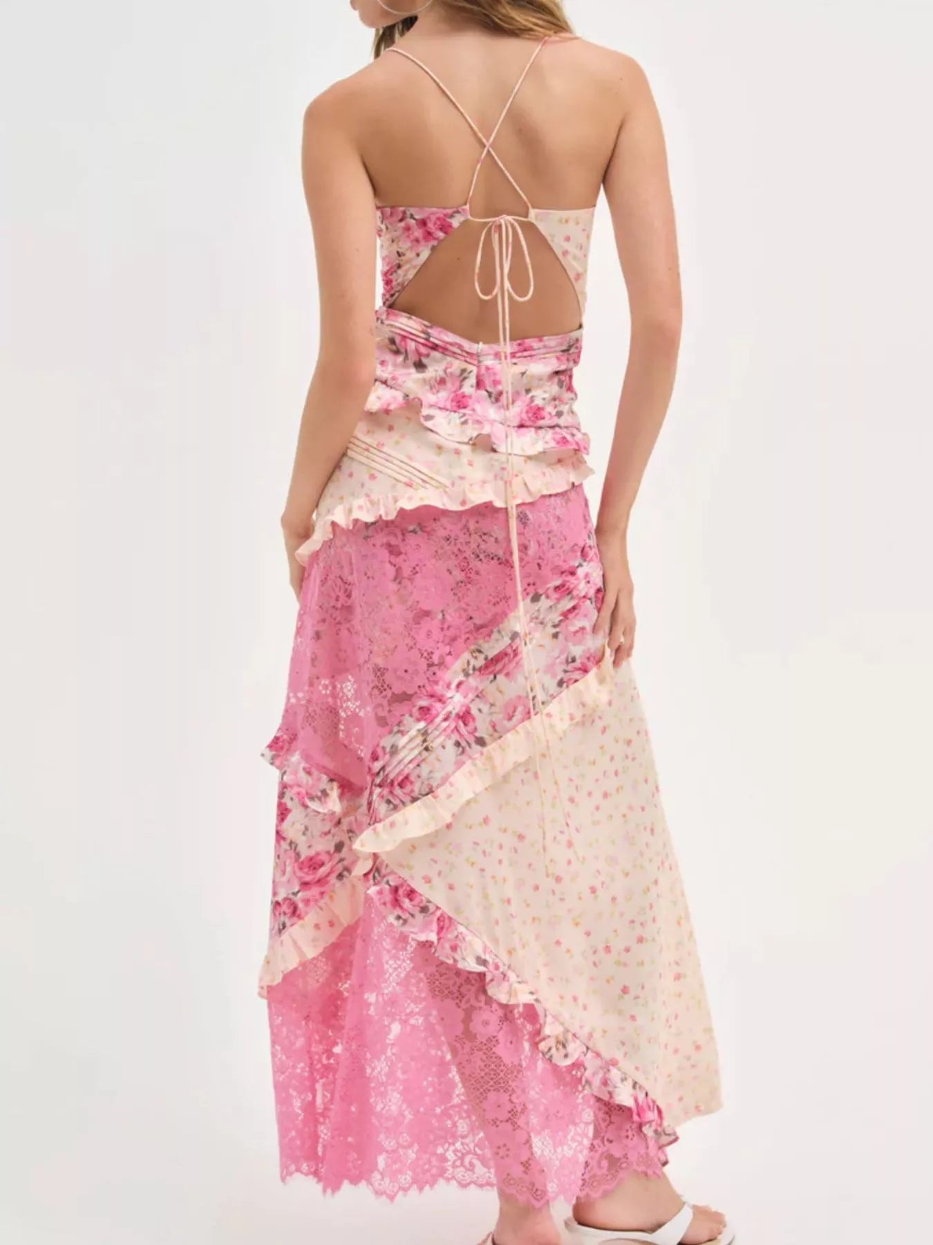 floral lace v neck maxi dress See Through Floral Lace V Neckline A Line Spaghetti Straps Floor Length Prom Dress ARD2577