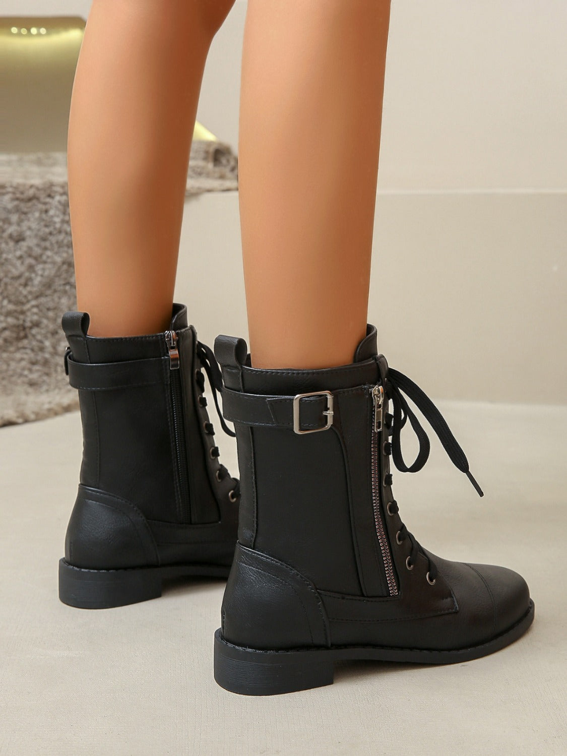 PU Leather Lace-Up Boots Caramel / 38(US7)