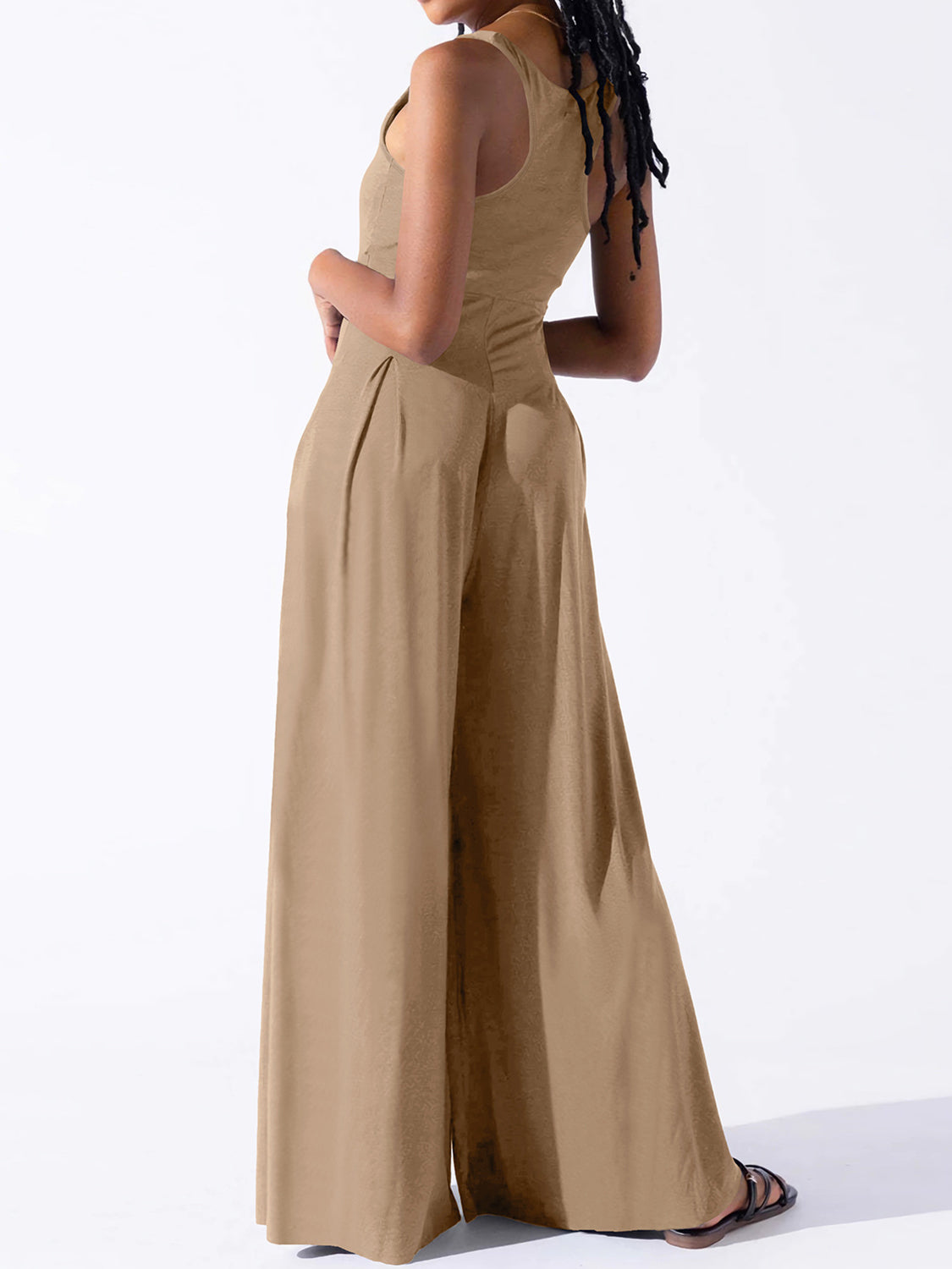 Square Neck Wide Strap Jumpsuit - Charming Charlie