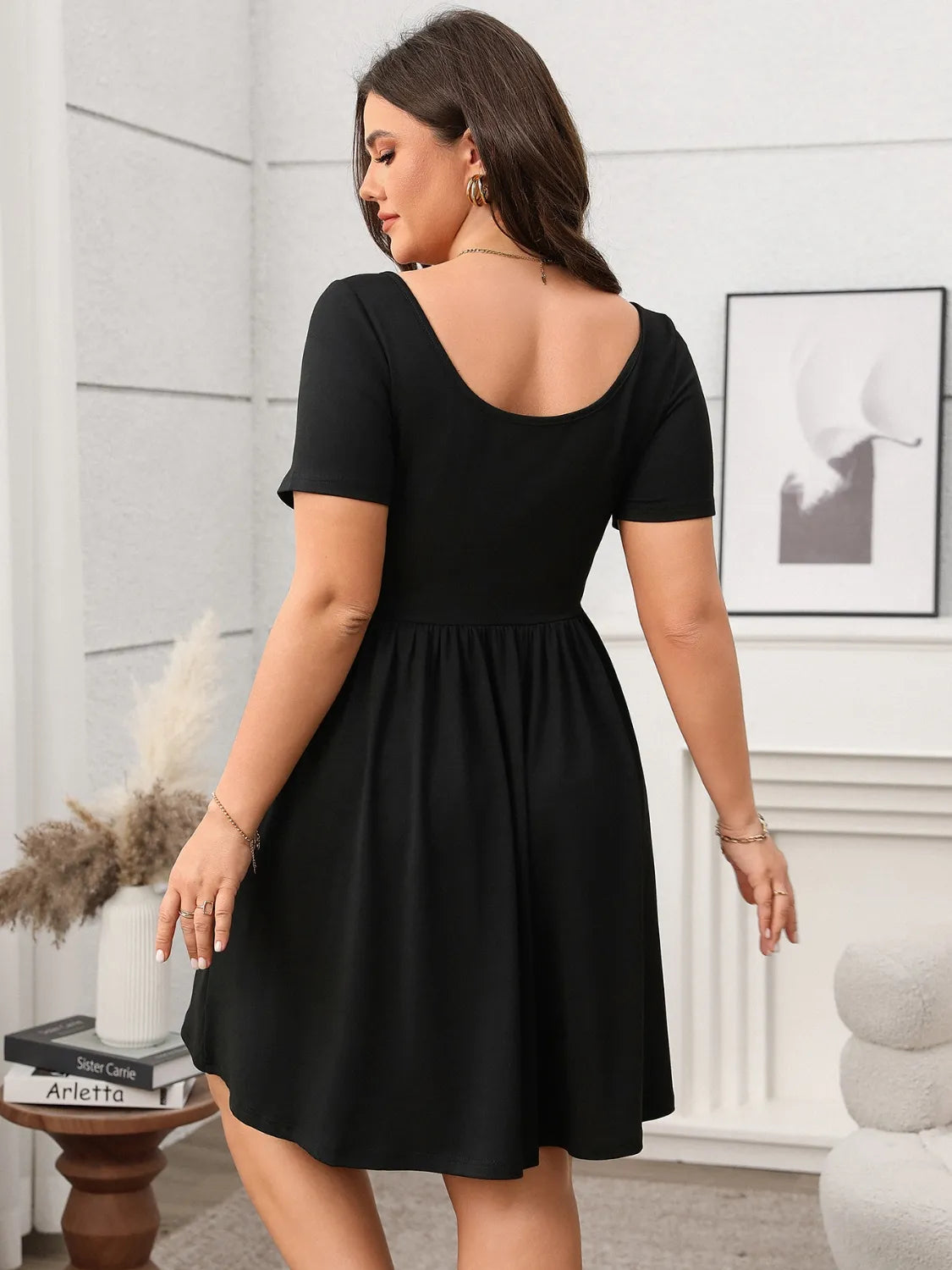Plus Size Square Neck Short Sleeve Mini Dress Charming Charlie Plus Size Square Neck Short Sleeve Mini Dress Charming Charlie