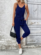 Scoop Neck Tie Waist Jumpsuit - Charming Charlie
