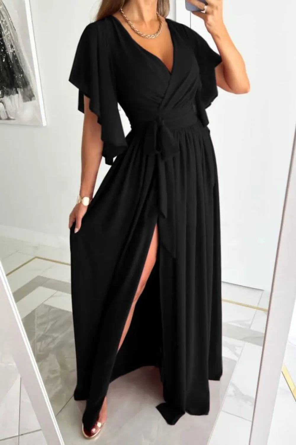 garnet hill modern surplice maxi dress Surplice Flutter Sleeve Maxi Dress Scarlet / 2XL