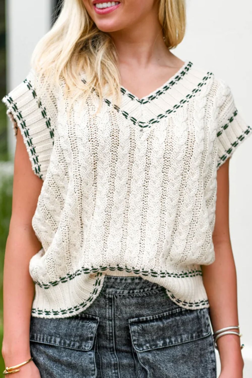 Cable-Knit V-Neck Sweater Vest - Charming Charlie