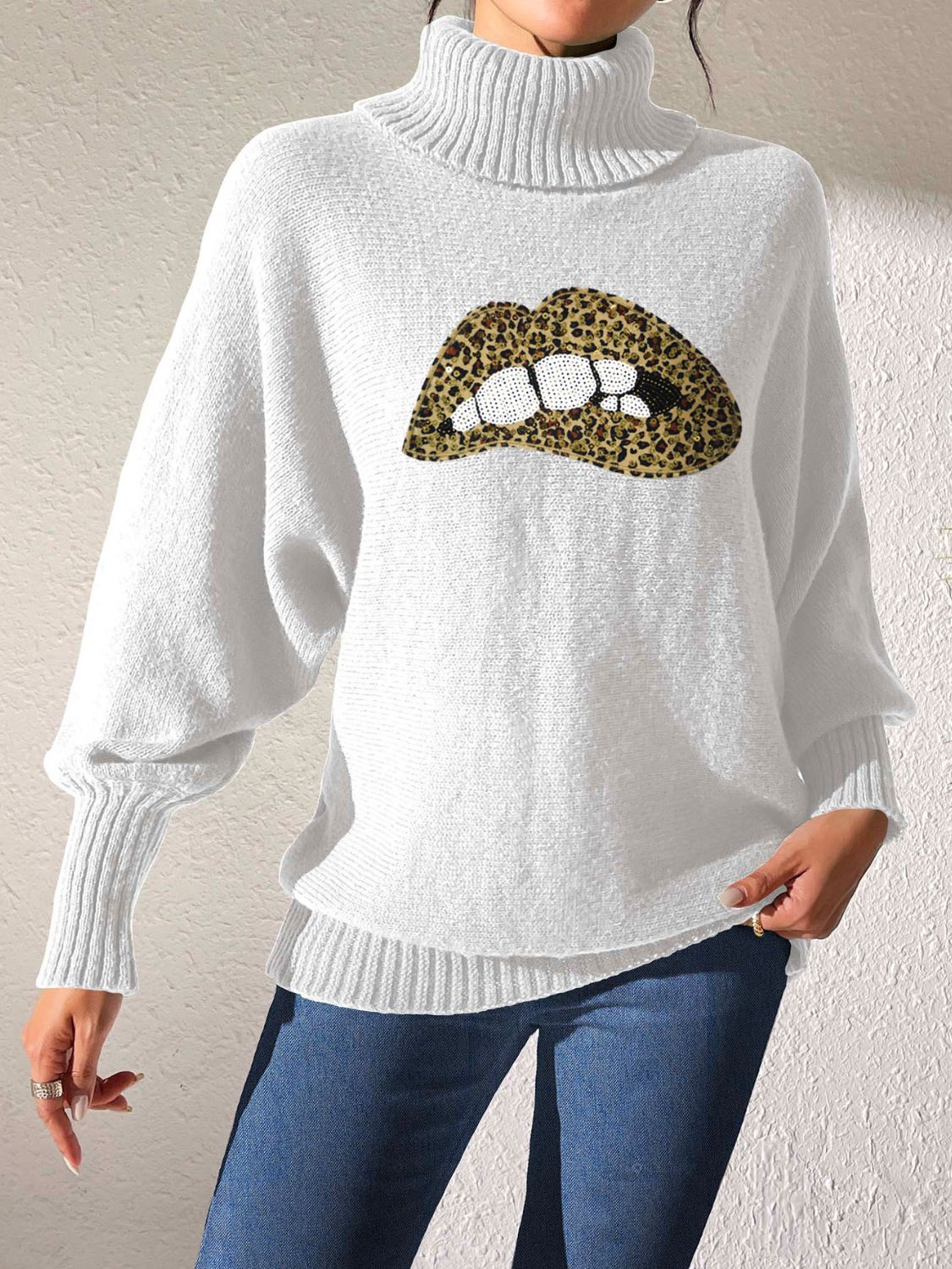 Lip Turtleneck Long Sleeve Sweater - Charming Charlie
