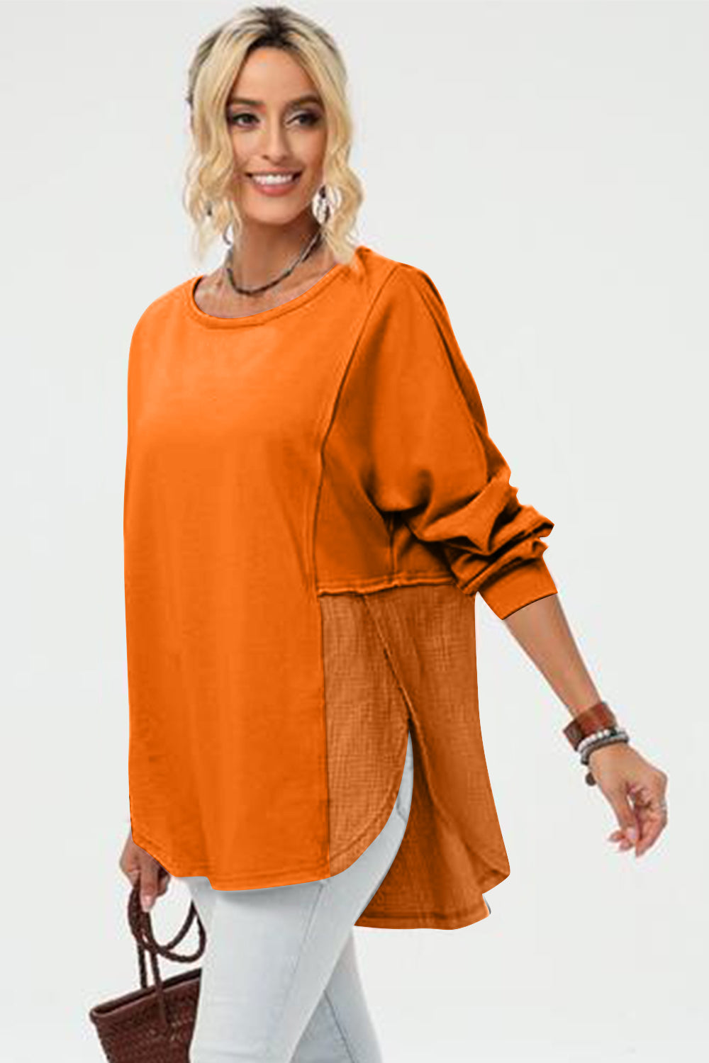 Double Take Full Size Long Sleeve High-Low T-Shirt - Charming Charlie