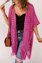 Openwork Open Front Cardigan with Fringes - Charming Charlie