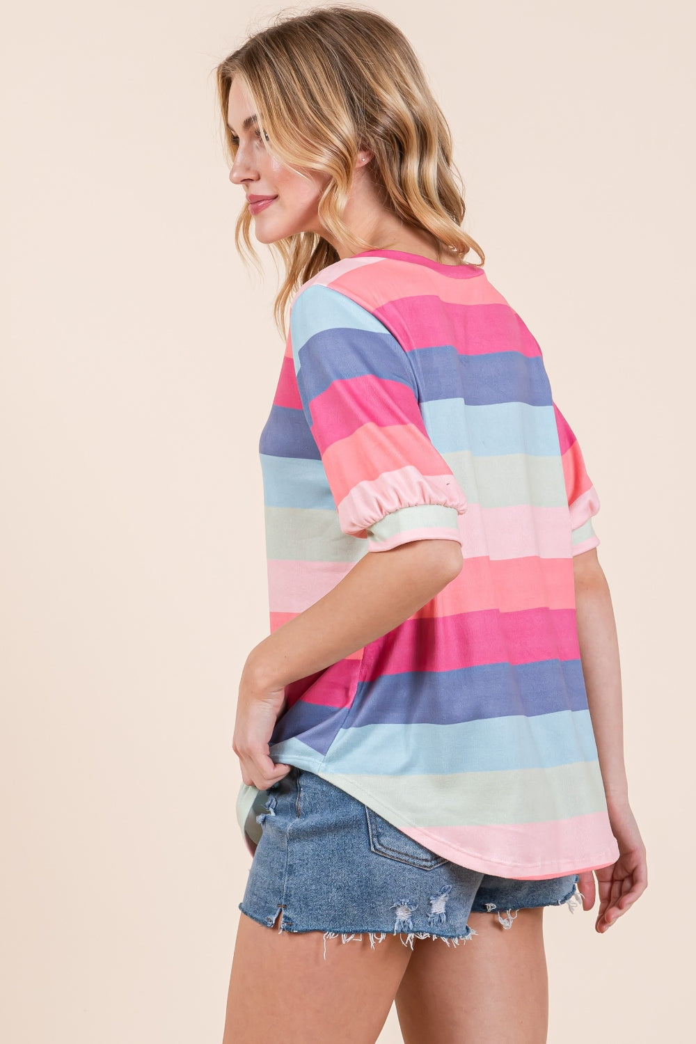 BOMBOM Striped Round Neck Half Sleeve T-Shirt - Charming Charlie